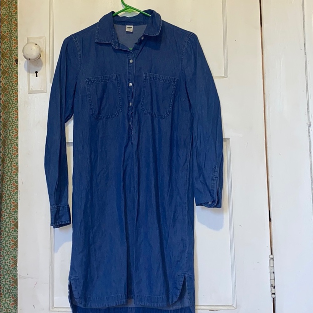 long sleeve button up blue denim dress